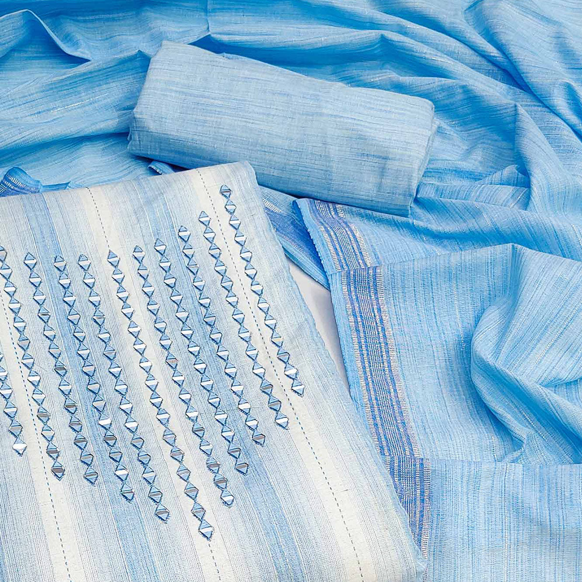 Blue Embroidered Pure Cotton Dress Material