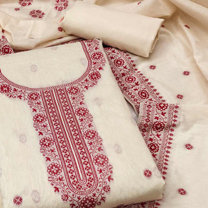 Off White Woven Pure Cotton Dress Material