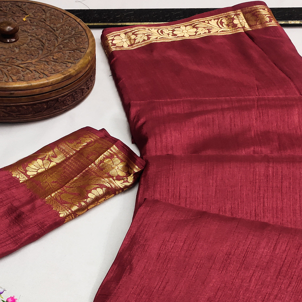 Maroon Woven Art Silk Saree