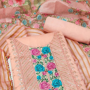 Peach Embroidered Chanderi Dress Material