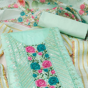 Turquoise Embroidered Chanderi Dress Material
