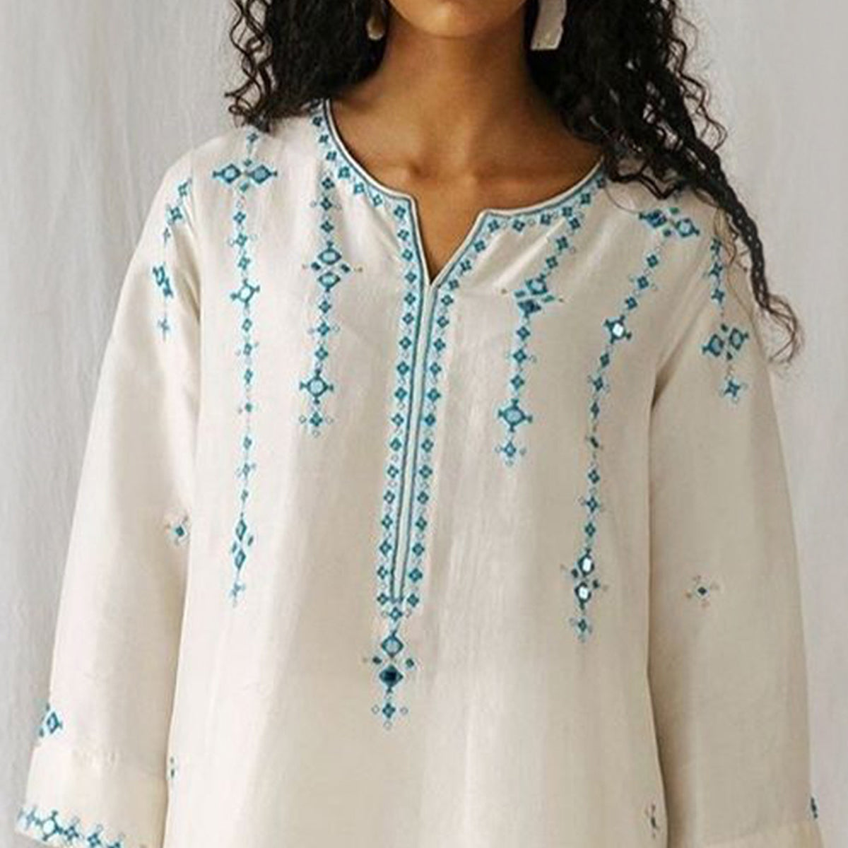 White Embroidered Pure Cotton Kurti