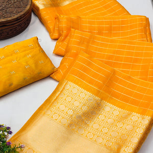 Yellow Woven Chiffon Saree