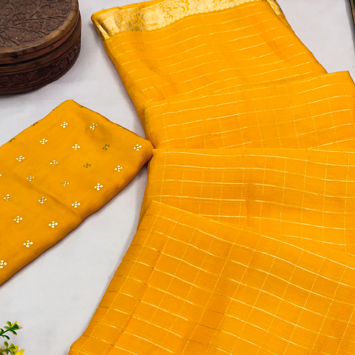 Yellow Woven Chiffon Saree