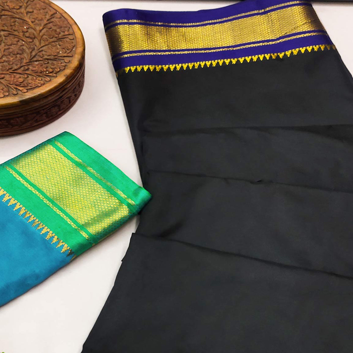 Black & Blue Woven Art Silk Saree