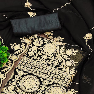 Black Floral Embroidered Georgette Dress Material