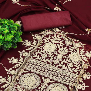 Maroon Floral Embroidered Georgette Dress Material