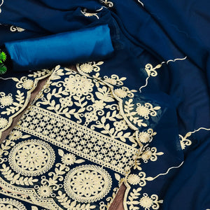 Teal Floral Embroidered Georgette Dress Material