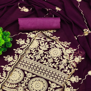 Wine Floral Embroidered Georgette Dress Material