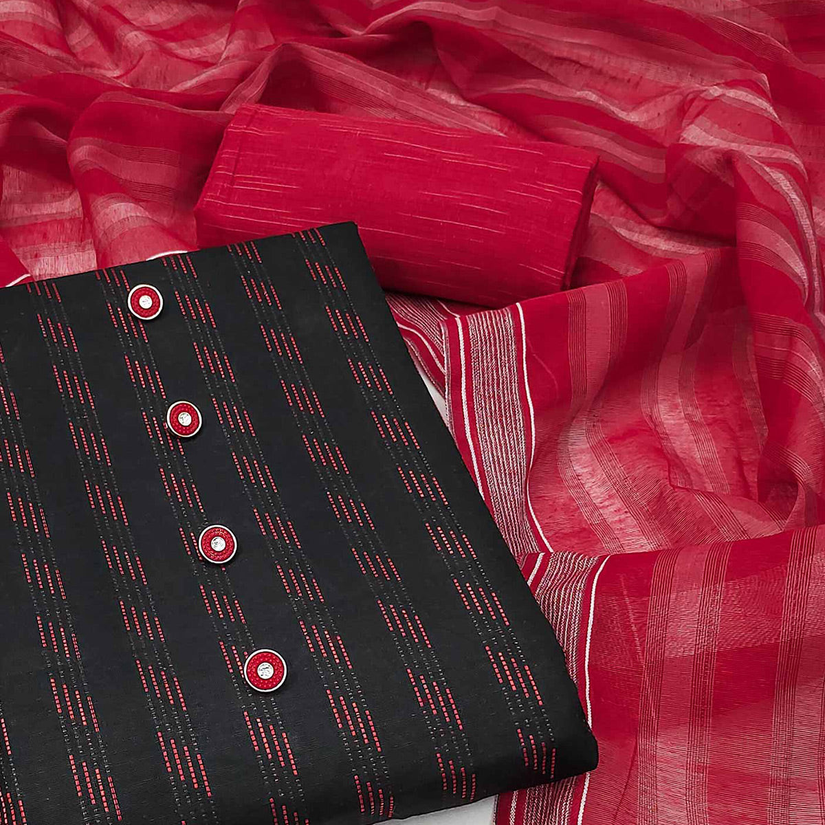 Black Woven Pure Cotton Dress Material