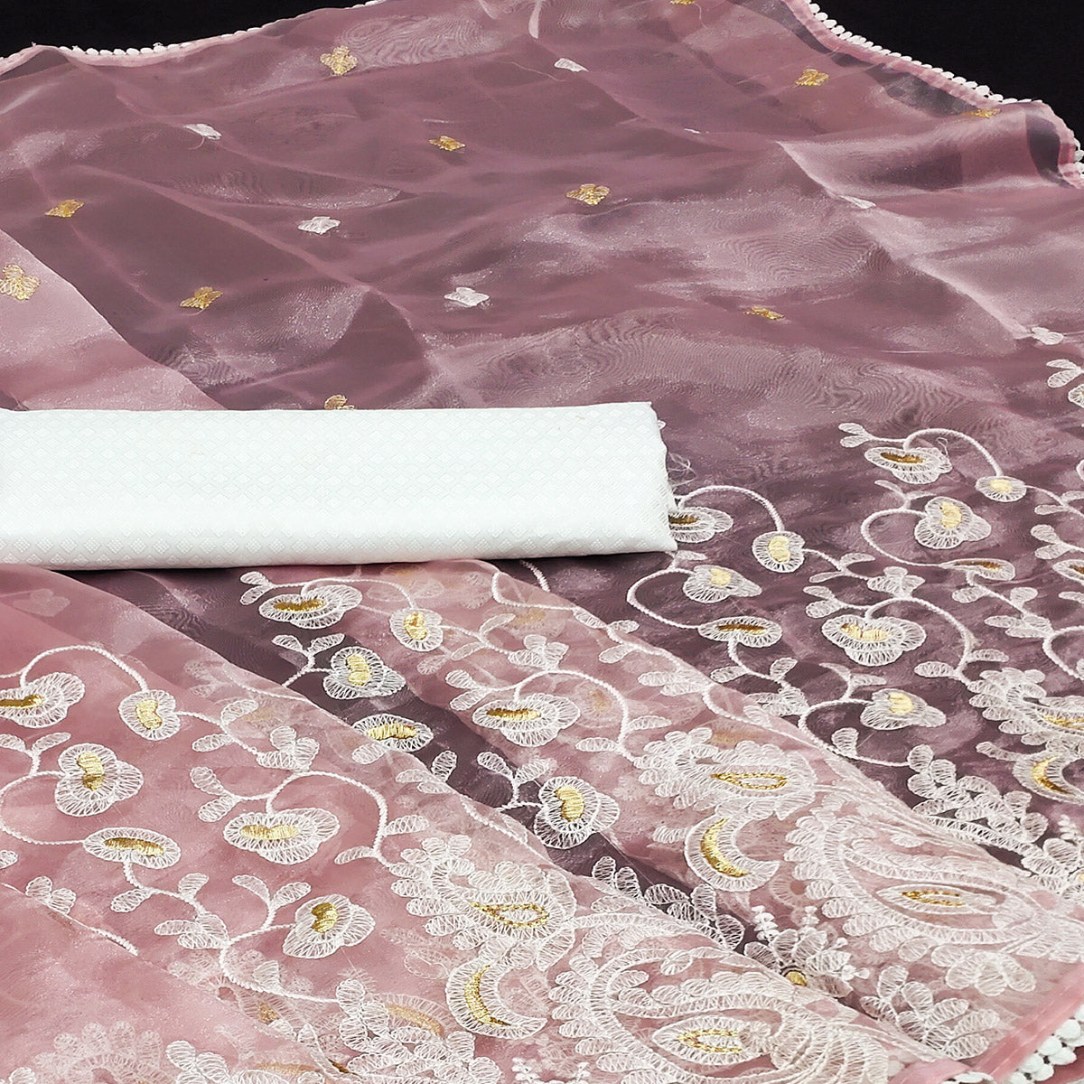 Pink Embroidered Organza Saree