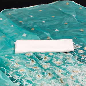 Turquoise Embroidered Organza Saree