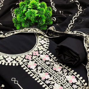 Black Embroidered Georgette Dress Material