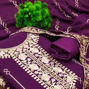 Purple Embroidered Georgette Dress Material