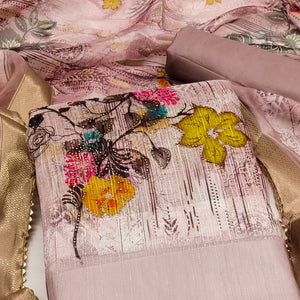 Mauve Floral Printed With Swarovski Work Organza Dress Material