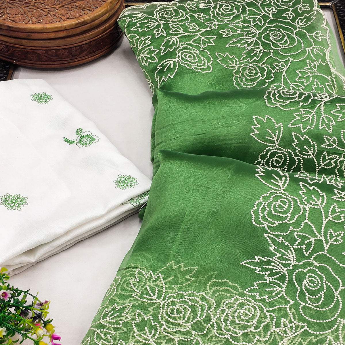 Green Embroidered Organza Saree