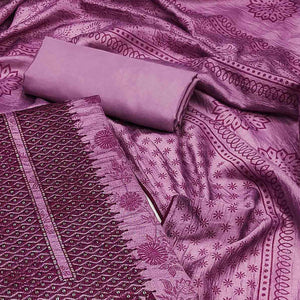 Mauve Sequins Embroidered Vichitra Silk Dress Material