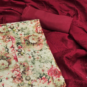 Beige Floral Printed Cotton Silk Dress Material