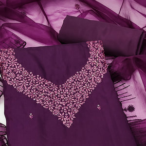 Purple Sequins Embroidered Art Silk Dress Material