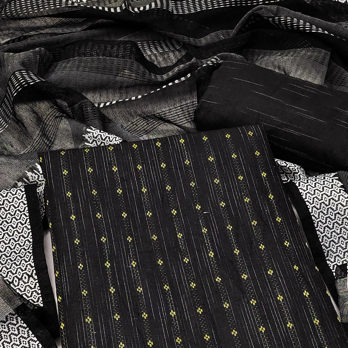 Black Woven Pure Cotton Dress Material