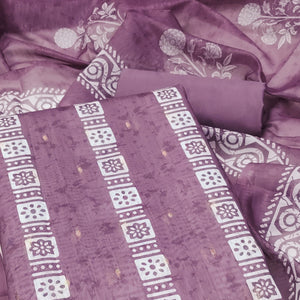 Purple Floral Printed Chanderi Dress Material