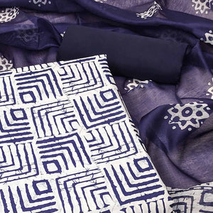 Blue Geometric Printed Pure Cotton Dress Material