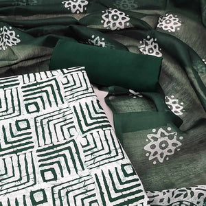 Green Geometric Printed Pure Cotton Dress Material