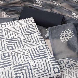 Grey Geometric Printed Pure Cotton Dress Material