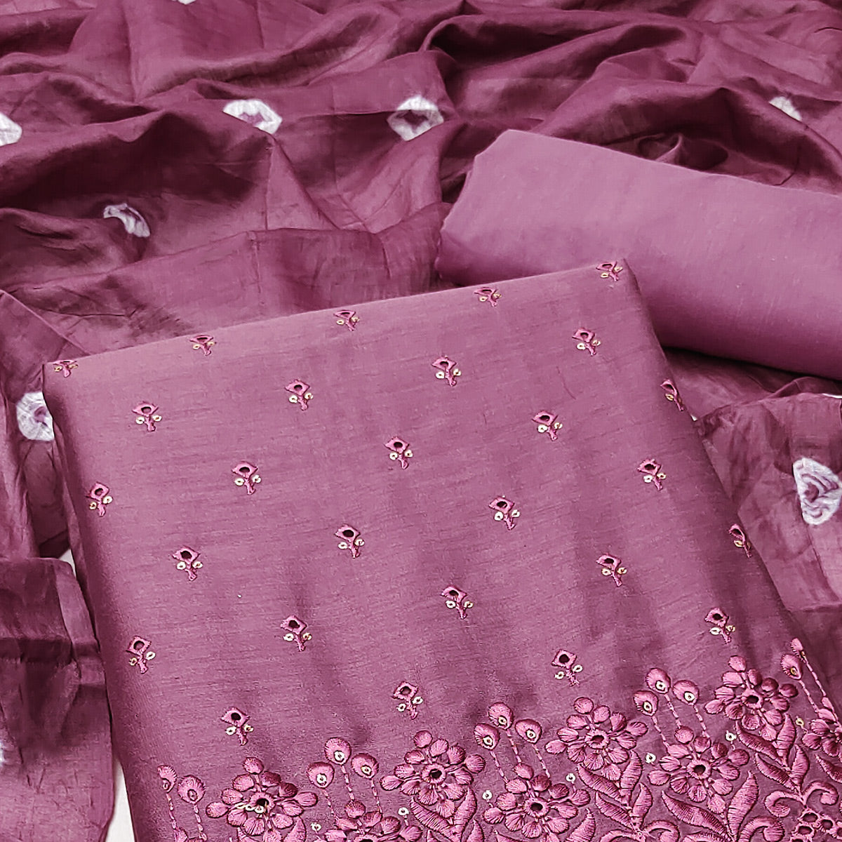 Purple Embroidered Cotton Blend Dress Material