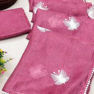 Pink Embroidered Kota Doria Saree