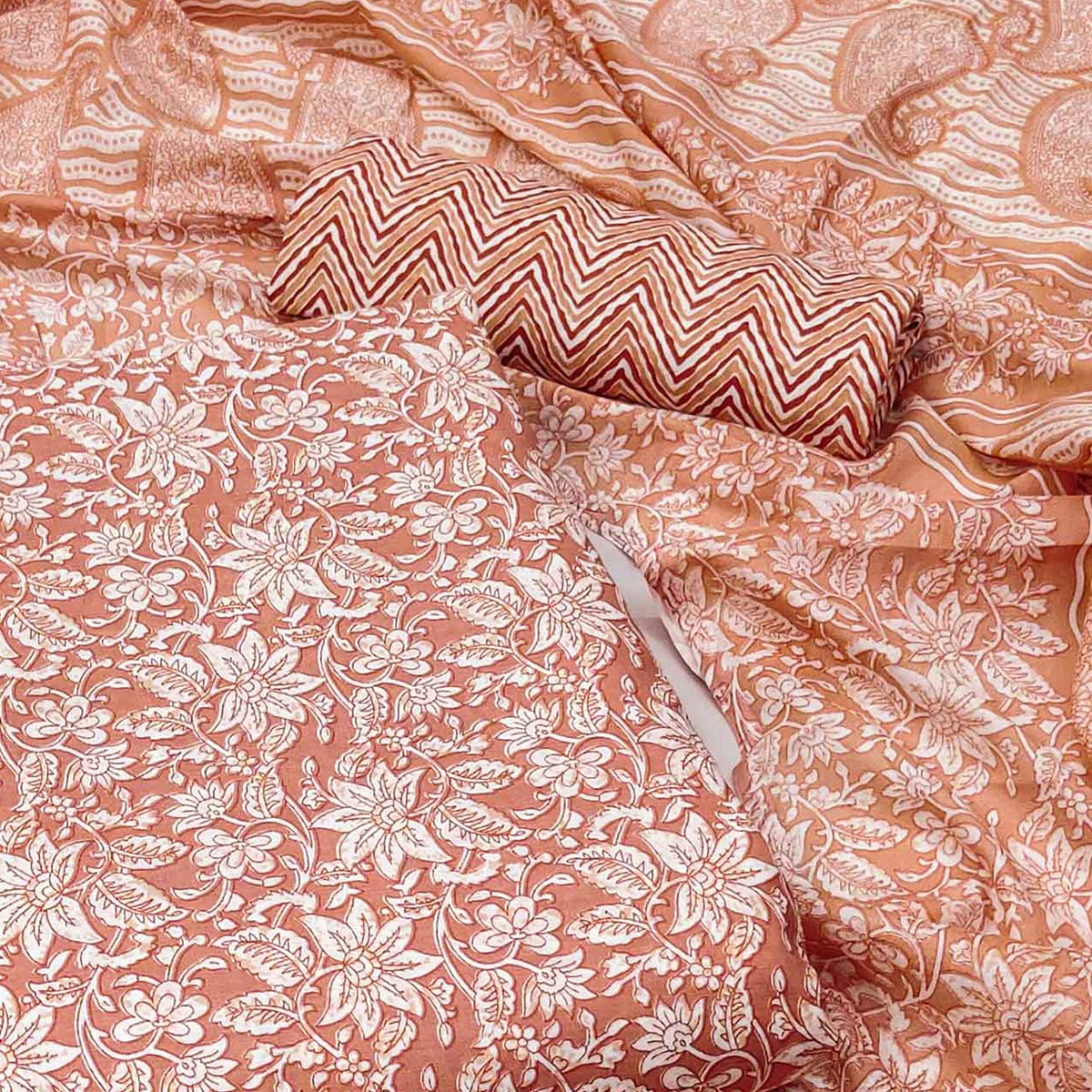 Peach Floral Printed Pure Cotton Dress Material