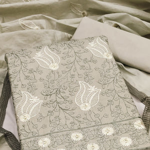 Beige Floral Embroidered Pure Cotton Dress Material