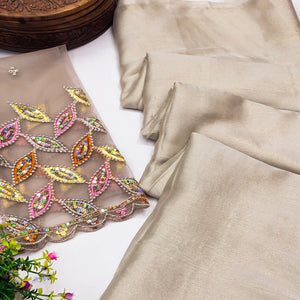 Beige Solid Chiffon Saree