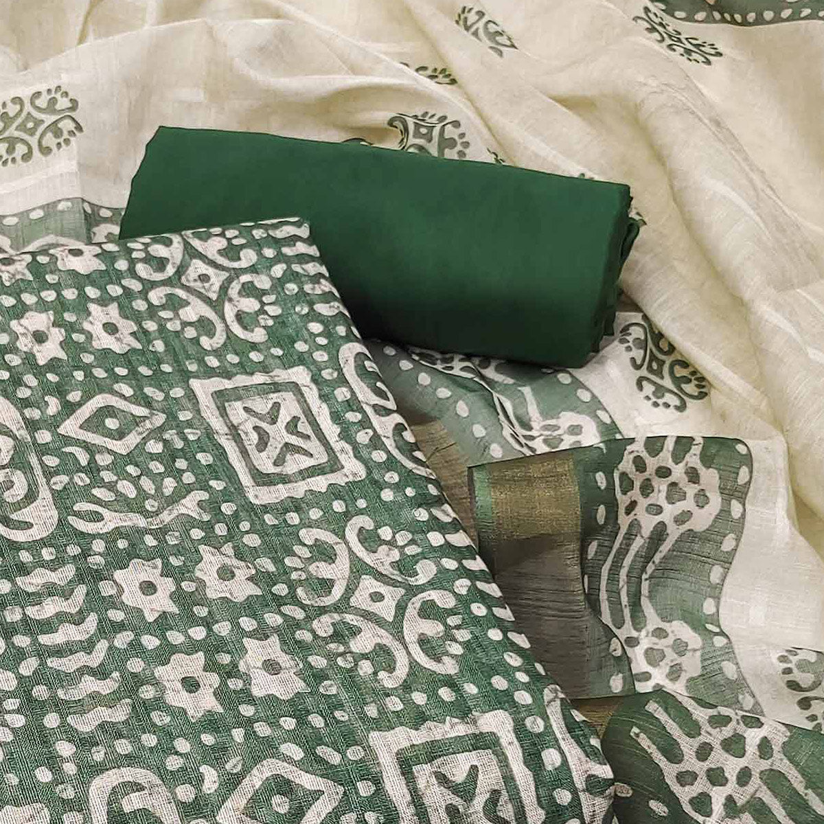 Green Printed Pure Cotton Dress Material