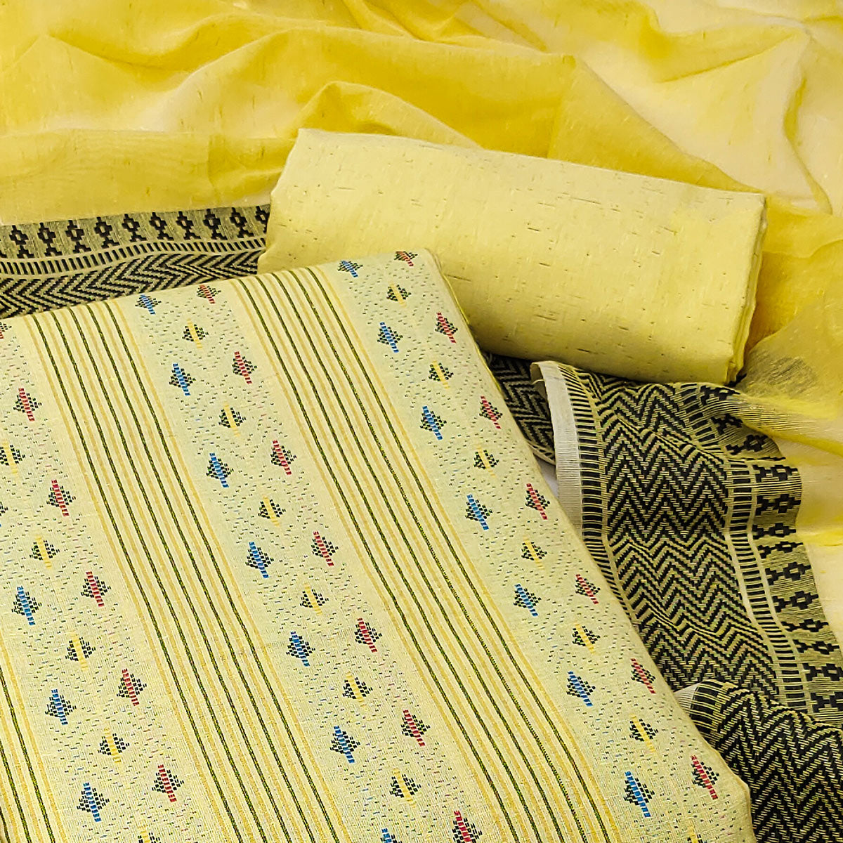 Yellow Woven Pure Cotton Dress Material