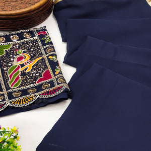 Blue Solid Georgette Saree With Sequins Border