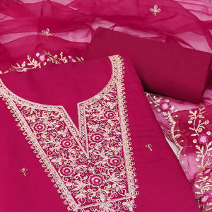 Pink Floral Embroidered Viscose Dress Material