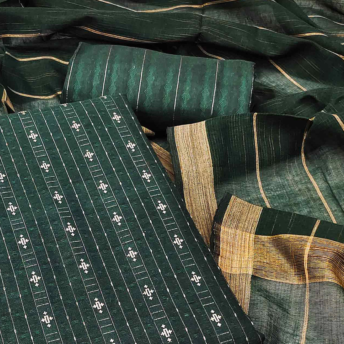 Green Woven Pure Cotton Dress Material