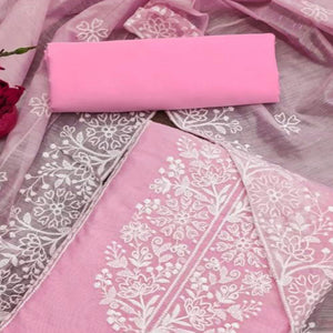 Pink Floral Embroidered Chanderi Silk Dress Material