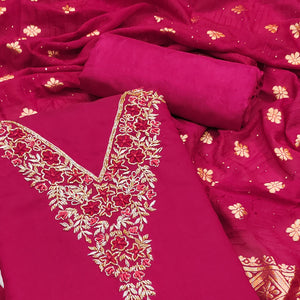 Pink Beads Embroidered Viscose Dress Material