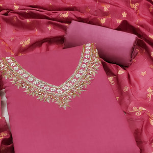 Pink Beads Embroidered Viscose Dress Material
