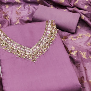 Purple Beads Embroidered Viscose Dress Material