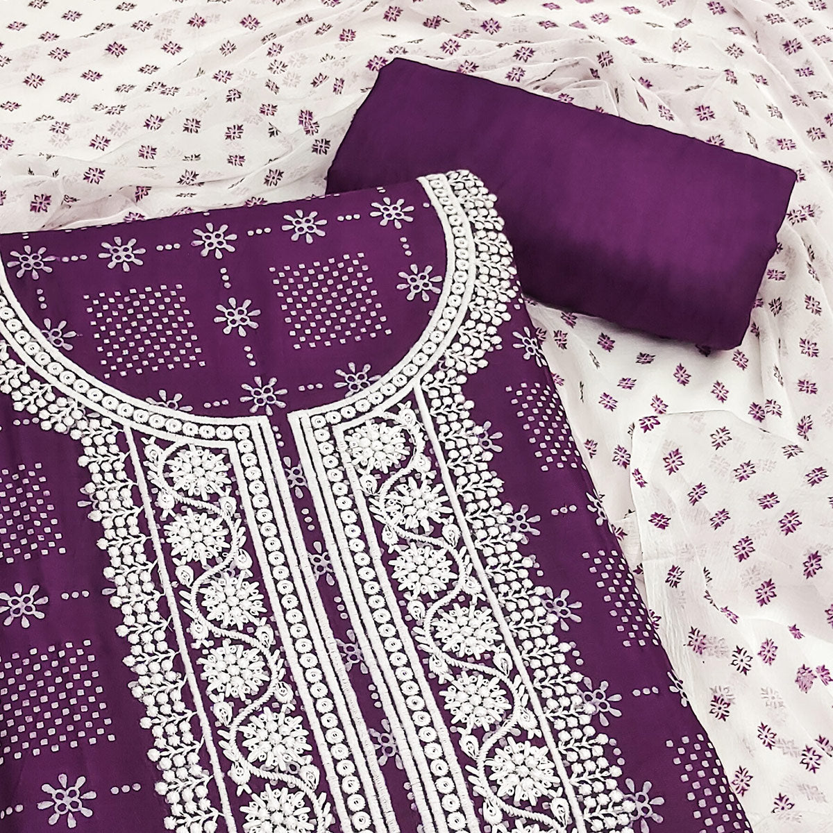 Purple Printed Rayon Dress Material