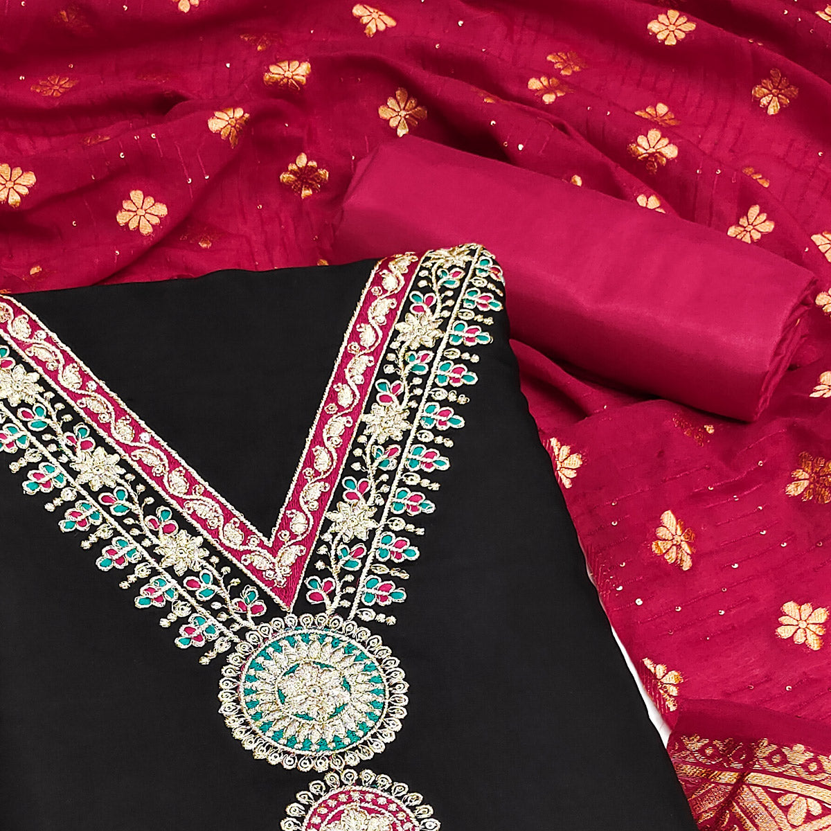 Black Embroidered Viscose Dress Material