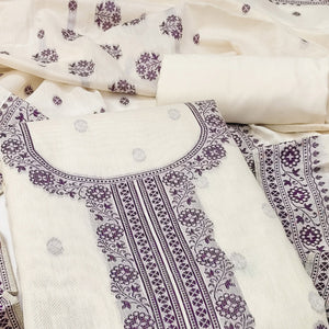 Off White & Wine Woven Pure Cotton Dress Material