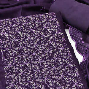 Purple Sequins Embroidered Vichitra Silk Dress Material
