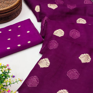 Purple Floral Woven Organza Saree With Tassels
