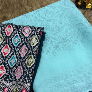 Turquoise Floral Printed Georgette Saree