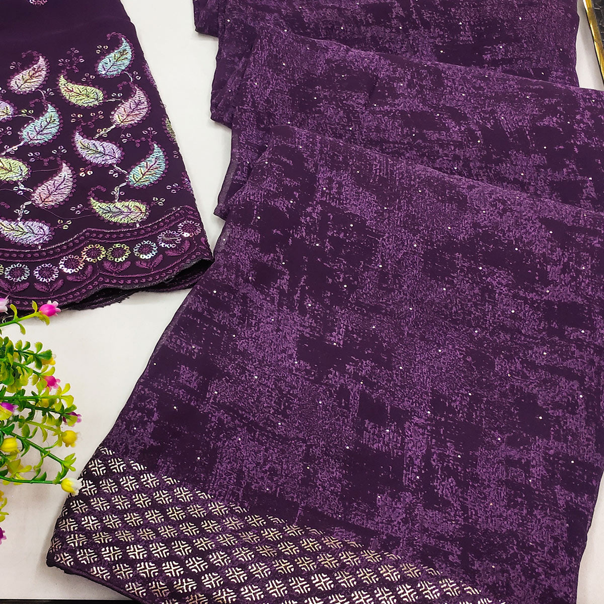 Wine Abstract Printed Georgette Saree