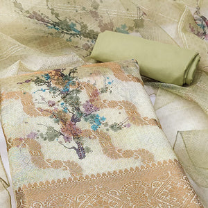 Light Green Woven With Digital Printed Organza Dress Material